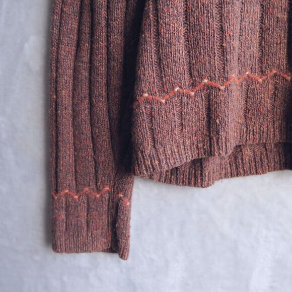 WOOLRICH Marled Chocolate Brown Sweater Size L Boxy Wool Blend Embroidered Rib - Picture 8 of 11